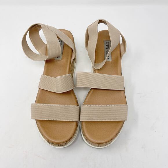 Steve Madden Size 9 Cream Bandi Flatform Sandals Strappy Elasticized Stacked - Picture 4 of 13